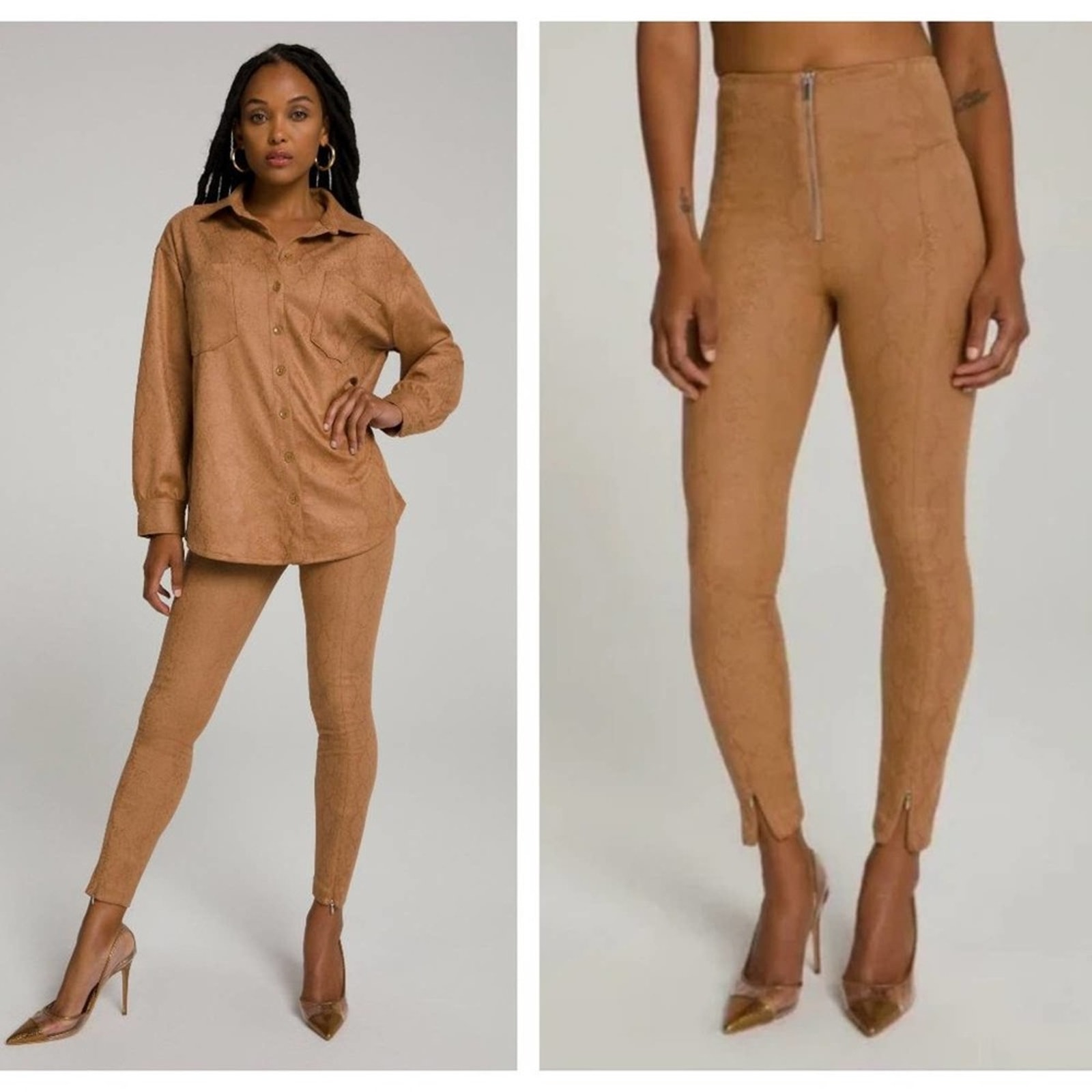 Good American The Boss Pant Skinny Zips Cognac Snake 3a30
